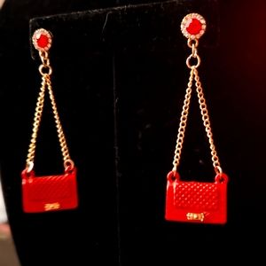 BOY BAG RED EARRINGS MICRO PURSE MINI COCO RHINESTONE PARIS LUXURY gift jewelry